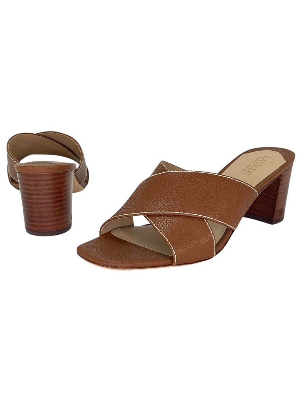 Lauren Ralph Lauren Freddi Brown Leather Heeled Womens Sandals Size 8M - Picture 10 of 13